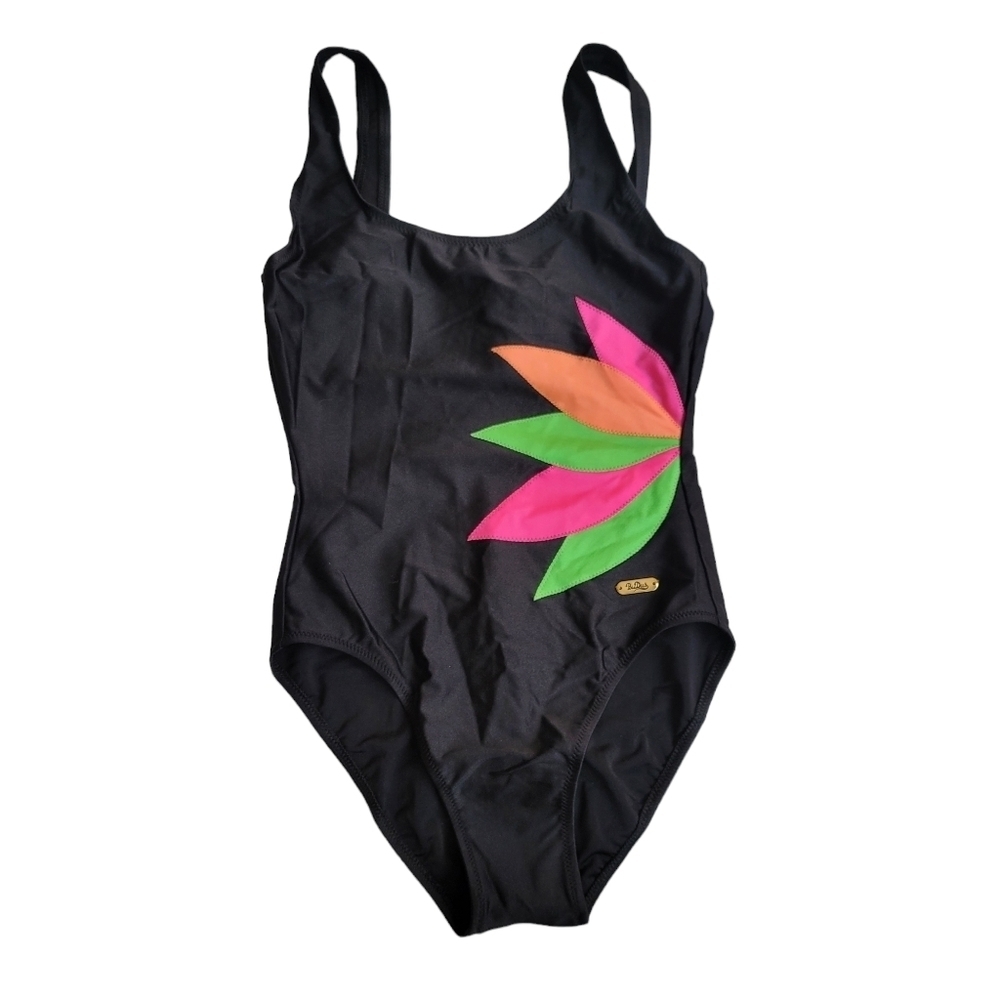 VTG BeeDees 80 (S) Black Triumph One Piece Bathing Suit Swimsuit DEADSTOCK